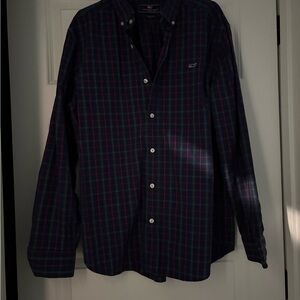 Vineyard Vines Navy and Red Plaid Button-Down Shirt